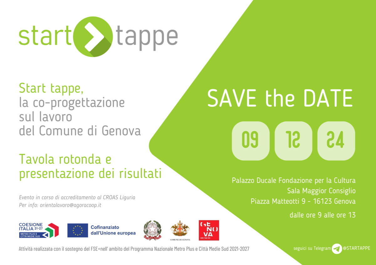 Convegno annuale del progetto StartTappe,  9 dicembre  a Palazzo Ducale a Genova.